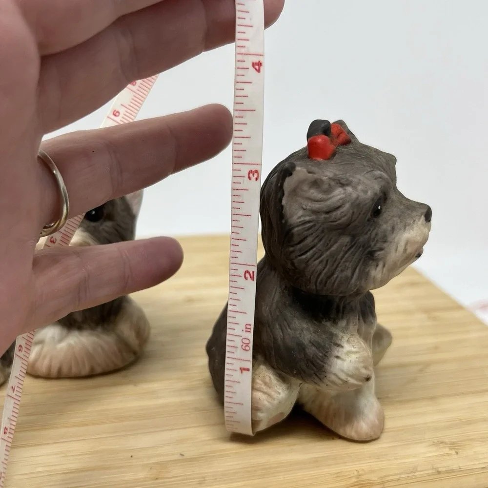 3 Homco Porcelain Terriers Dog‎ figurines #1475 Vintage 1970's Red Bow Puppy